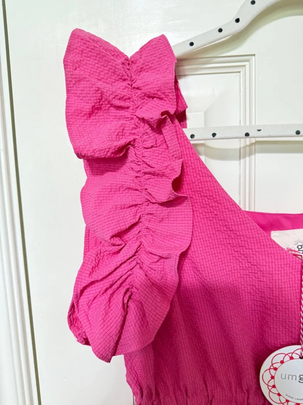 Umgee Hot Pink Ruffle Sleeve Midi Dress - Picture 3 of 8